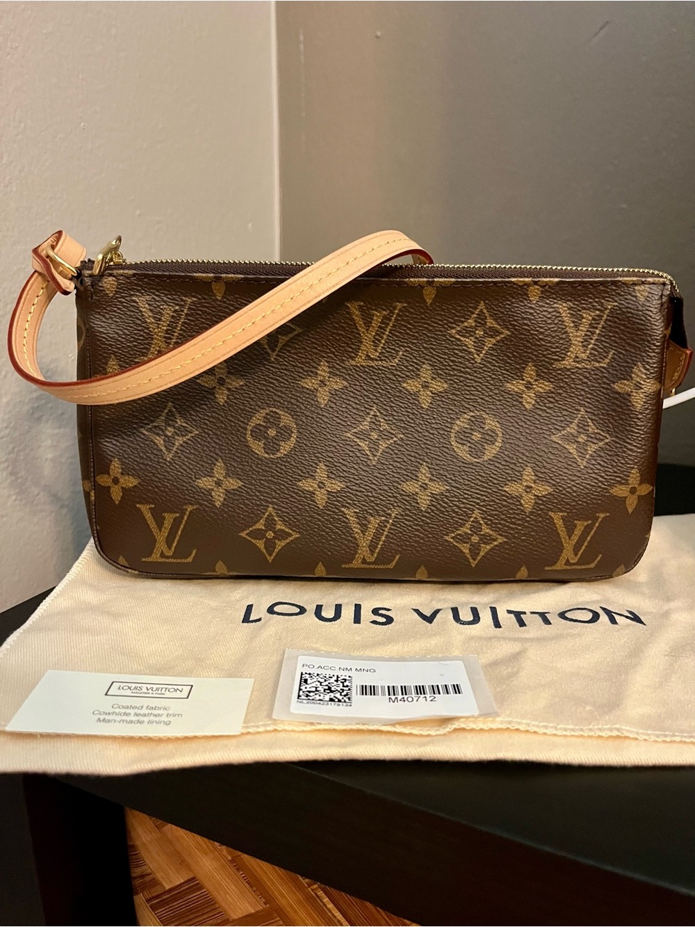 Louis Vuitton Brown Canvas Wristlet with Natural Vachetta Trim and Gold Hardware